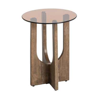 MESA AUXILIAR MARRÓN MADERA-CRISTAL 40 X 40 X 51 CM