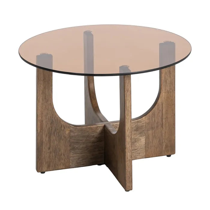 MESA CENTRO MARRÓN MADERA-CRISTAL 60 X 60 X 41 CM