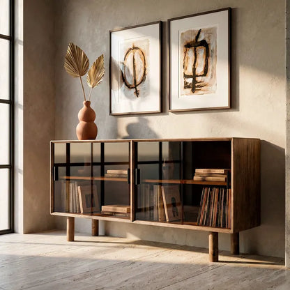 Aparador marrón madera-cristal 160 x 46 x 80 cm
